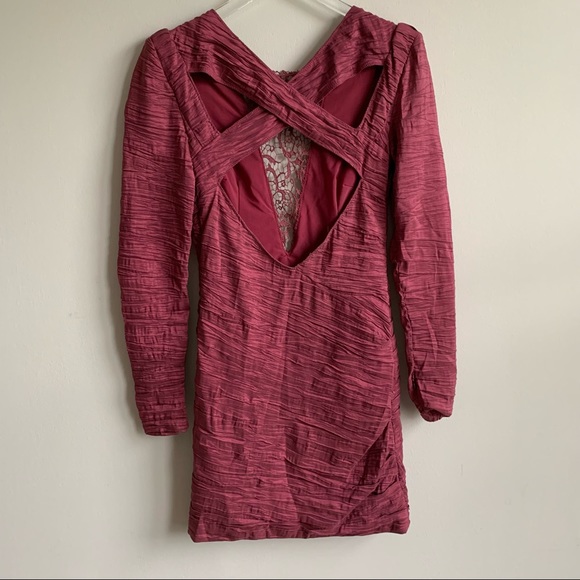 Free People Look of Love Ruched Bodycon Mini  Dress wine - Picture 9 of 15